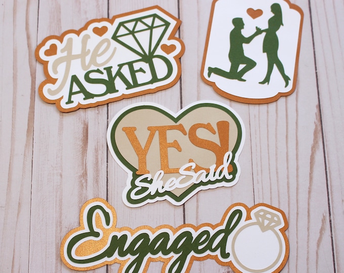 Custom Colors, Engagement Die Cuts, Proposal Diecut Sets, Layered Paper Pieces, He Asked, She Said Yes, Engaged Diecuts, Wedding Scrapbook