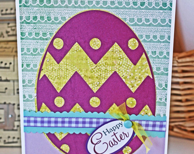 Colorful Easter Egg Card, Cheerful Happy Easter Card, Handmade Easter Egg Card, Sunday Egg Hunt, Vibrant Decorated Eggs, Christian Holiday