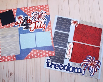 Celebrate Freedom, 4th of July, Scrapbook Pages, Premade Scrap Book Kit, Fireworks, Red White and Blue, Independence Day, American Holidays