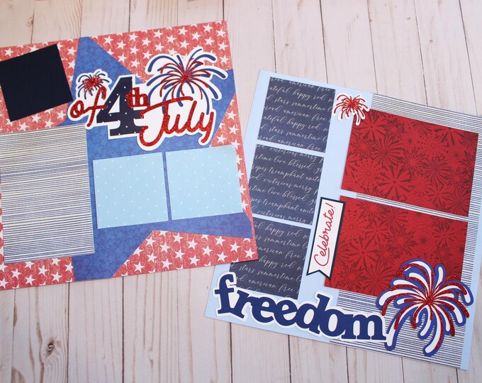 Celebrate Freedom, 4th of July, Scrapbook Pages, Premade Scrap Book Kit, Fireworks, Red White and Blue, Independence Day, American Holidays