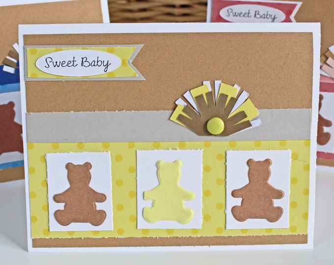 Sweet Baby Teddy Bear Card, Yellow Teddy Bear, Teddy Bear Baby Card, Gender Neutral Teddy Bear Card, Teddy Bear Shower, Baby Shower Card