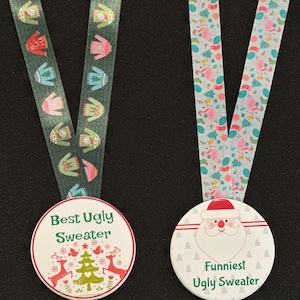 Tondiamo Ugly Christmas Sweater Party Awards - 15 Pcs Set With Medals & Keychains, Contest Prizes & Ornaments