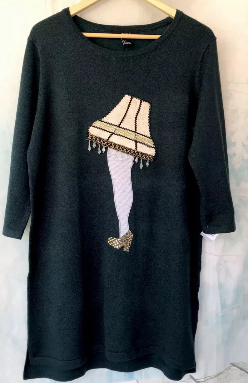 Women\u2019s Forever 21 Green Leg Lamp Ugly Christmas Sweater Dress Size Medium