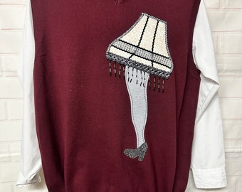 Men's Club Room Burgundy LEG LAMP Ugly Christmas Sweater Vest Size Large