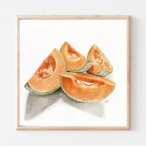 Cantaloupe- Original Ink/Watercolor Art Print- Cantaloupe Art Print- Summer Fruit Painting- Kitchen Art- Wall Art- Food Art- Fruit Art Print