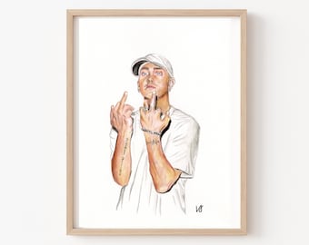 Slim Shady - Original Ink/Watercolor Art Print - Wall Art - Eminem - Home Decor - Dorm - Detroit - Rapper Art - Hip Hop Art Print