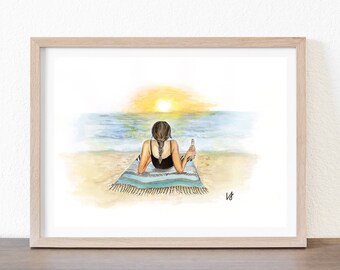 Beach Sunsets - Original Ink/Watercolor Art Print - Wall Decor - Home Decor - Art Print - San Diego - Beer