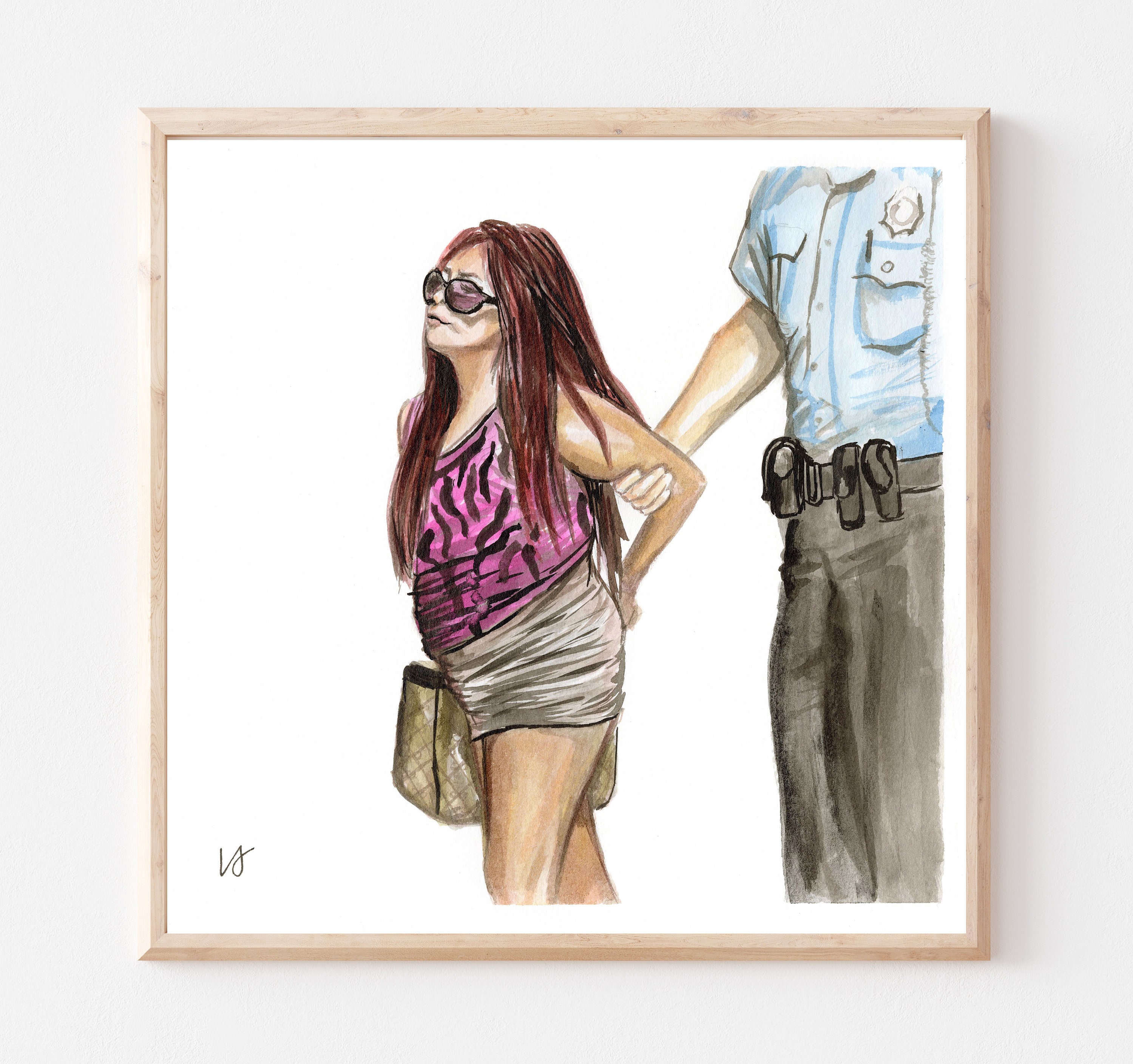 Snooki's Arrest Original Ink/watercolor Art Print Jersey 