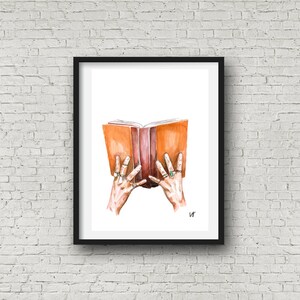 Bookworm Original Ink/Watercolor Art Print Book Lover Gift Wall Decor Dorm Decor Vintage Books Boho Rings Reader Art Print image 3