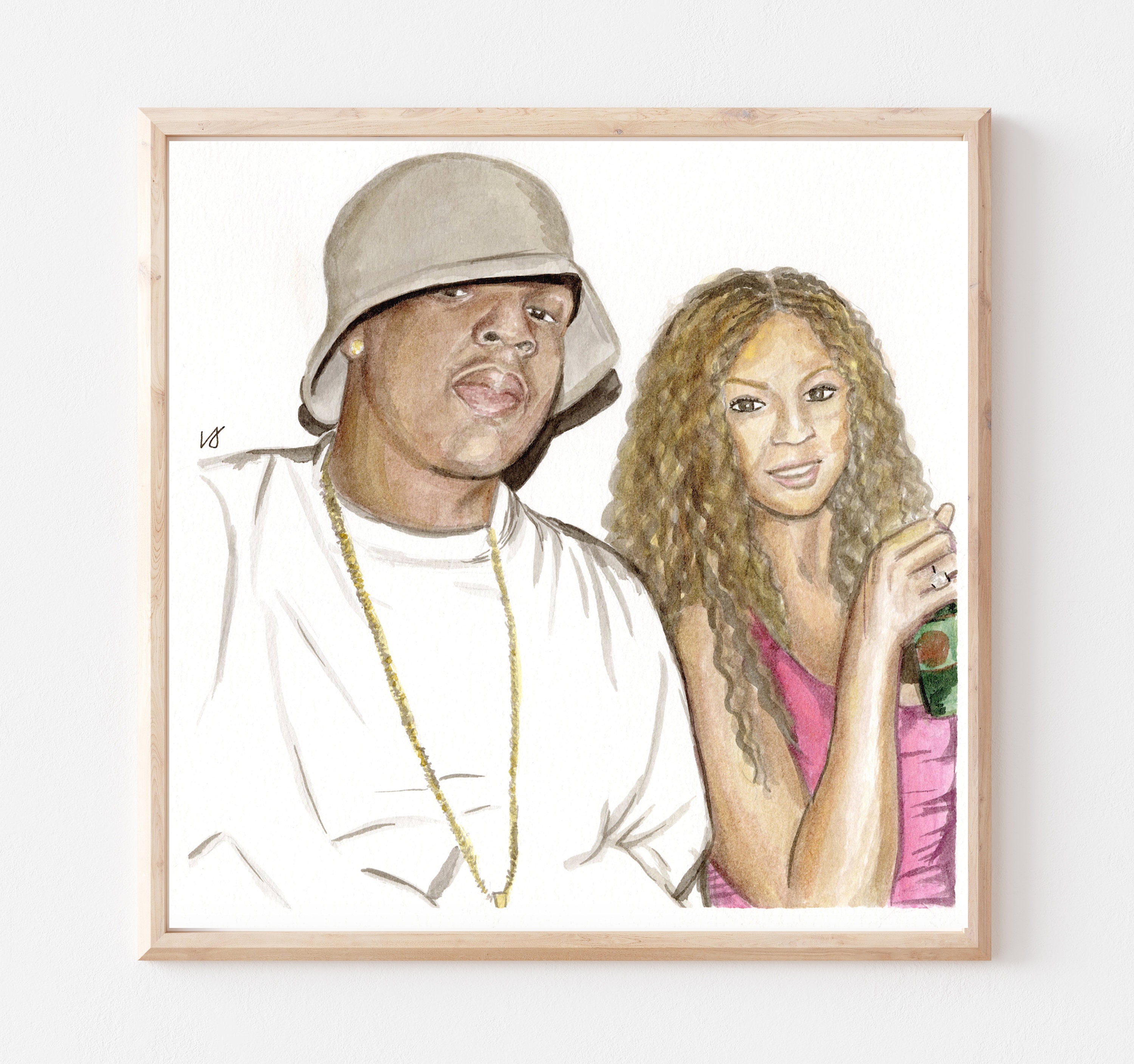 Beyonce and Jay Z Original Ink/watercolor Art Print Early 