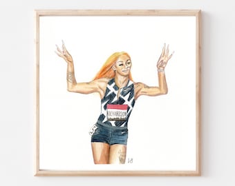 Sha'Carri Richardson- Original Ink/Watercolor Art Print- Sha'Carri Richardson Art Print- Track and Field Art- Famous Athlete Art Print- Dorm