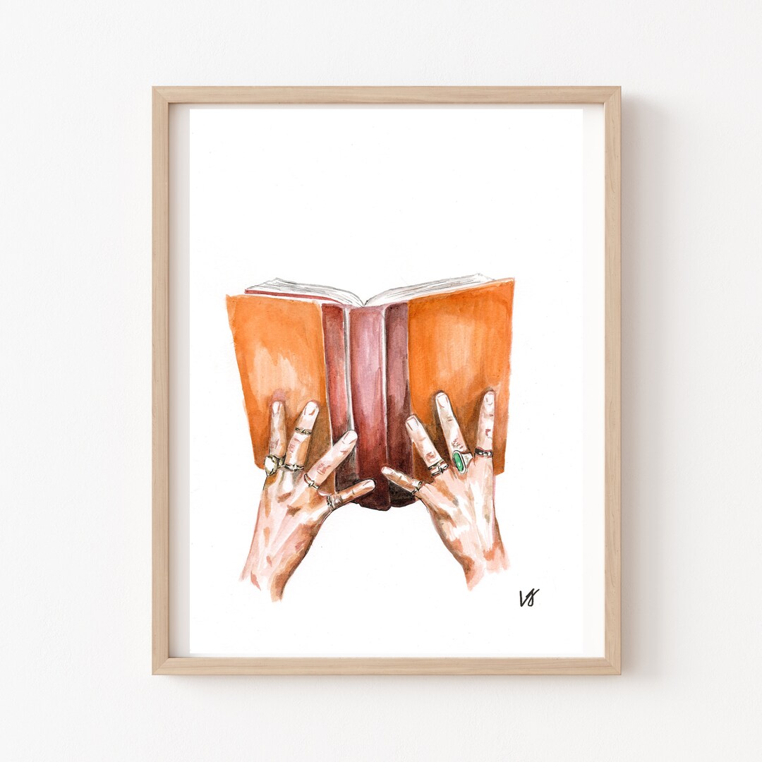 Bookworm - Original Ink/watercolor Art Print - Book Lover Gift - Wall ...