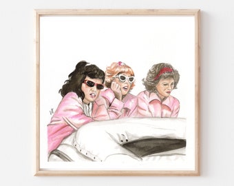 Pink Ladies- Original Ink/Watercolor Art Print- Grease Art Print- Grease the Musical- Classic Movies- Feminist Art Print- Colorful Art- Dorm