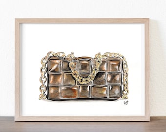 Bottega Purse - Original Ink/Watercolor Art Print - Fashion Art - Wall Decor - Leather - Dorm Decor