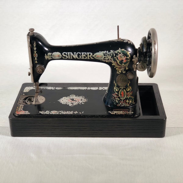 Oak hardwood sewing machine base. For full size Singer, Pfaff. - Stained Black