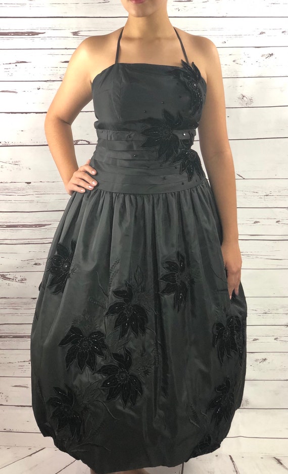 Ruben Panis 1980s black floral cocktail dress sz M