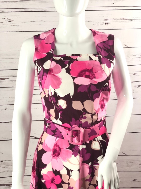 Floral maxi 1970s pink and purple long dress size