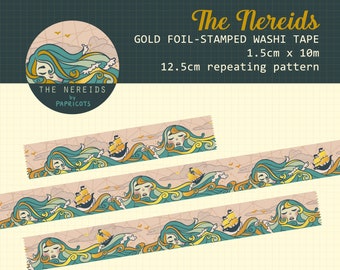 Nereids (Sea Nymphs) Gold Foil Washi / Deco Tape - academia, dreamy, witchy stationery for planner, craft, journalling, student, gift