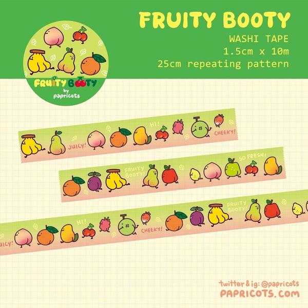 Fruity Booty Washi / Deco Tape - cute fruit stationery for planner, craft, journalling, student, gift , spring, summer, good vibes