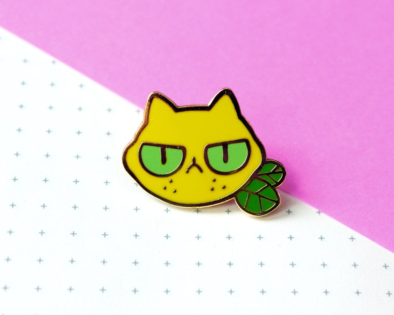 sourpuss enamel pin grumpy lemon cat image 1