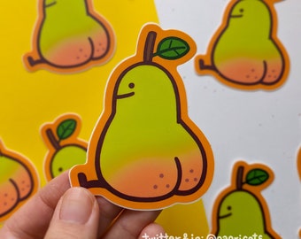 Pear Booty Vinyl Sticker - funny cute sassy fruit butt pear decal for laptop, water bottles, cars, helmets, skateboards, and more