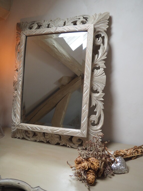 Vintage Antique Carved Wooden Mirror