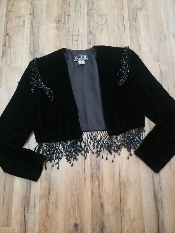 Vintage Black Velvet Beaded Fringe 
