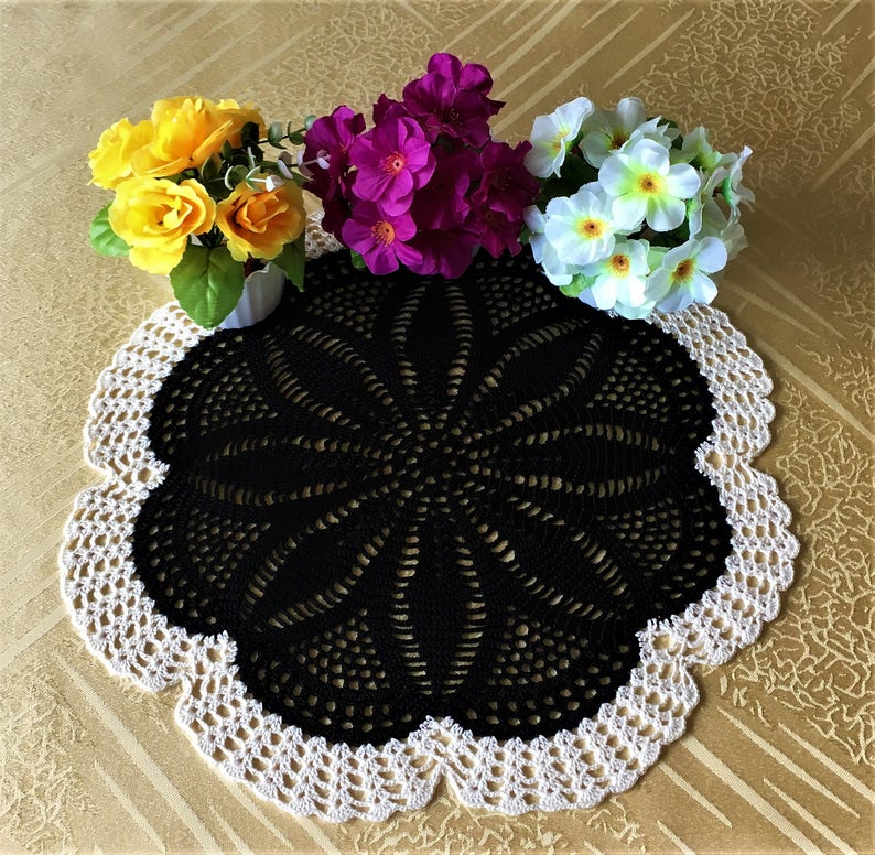 Black Crochet Doily Coffee Table Doily Lace Doily Cotton Table Etsy