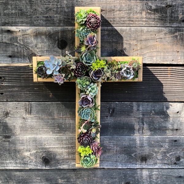 Cross vertical succulent garden arrangement:living wall/diy kits/memorial/ succulent planter/faux planter