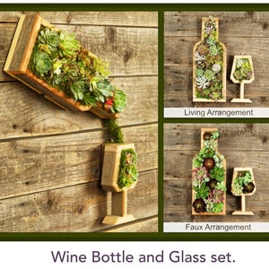 Wine Bottle /Glass Vertical Succulent Garden Arrangement: living wall/ succulent wall planter/ faux succulent planter/ diy kits/ wine decor