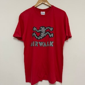 Vintage 80s Airwalk Skateboarding T-Shirt / Spell Out / Big Logo / Skate Surf / OG / Red / L