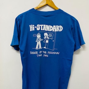 Vintage 90s Hi-Standard : Revenge Of The Pizzaman Tour 1996 Japanese Punk Rock Band T-Shirt / Hardcore Music / Punk / Japan Music / Blue / M