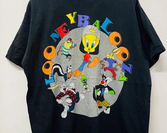 Vintage 90s Looney Tune : Looney Balooza 1993 T-Shirt / Cartoons / Animations Series / Rare / Overprint / Pop Art / Streetwear / Black / XL