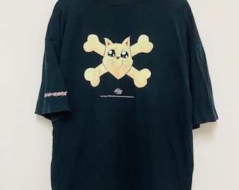 Camiseta vintage de los 90 de Excel Saga (1999), dibujos animados japoneses / Anime / Ropa urbana / Rara / Negra / 2XL