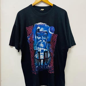 Vintage 90s Merlin Magic Magician Clothing  : Hewlin UK T-Shirt / Modern Streetwear / Rave / Street Fashion / Art Tee / Black / XL