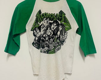 Vintage 80s Alcoholica : Cliff Burton “ Heavy Metal T-Shirt / Kill Em All / Raglan / Rare / Streetwear / White / XS