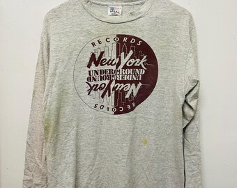 Camiseta vintage de los 90 de New York Underground Records / Sello discográfico de música house estadounidense / Música neoyorquina / Música house / Música trance / Gris / L