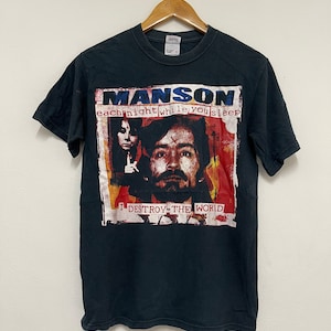 Vintage 90’s Manson “ Terror Worldwide Handprinted Artwork by Mr Don Rock T-Shirt / Arts / Rare / Pop Art / Streetwear / OG / Black / S
