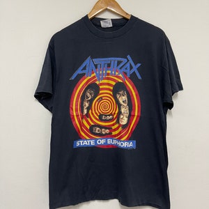 Vintage 80’s Anthrax “ State Of Euphoria 1988 Thrash Metal Music Band T-Shirt / Metal / Tour / Streetwear / Black / M