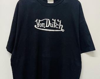 Von Dutch - Von Dutch 00&#39;s Y2K ヴィンテージ Tシャツ ネイビー Vintage Brand Adult New Mens Blue and White Von Dutch T