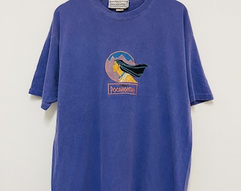 Vintage 90’s Pocahontas Animated Cartoons Embroidered Designs T-Shirt / Cartoons / Embroidered / Streetwear / Purple / XL