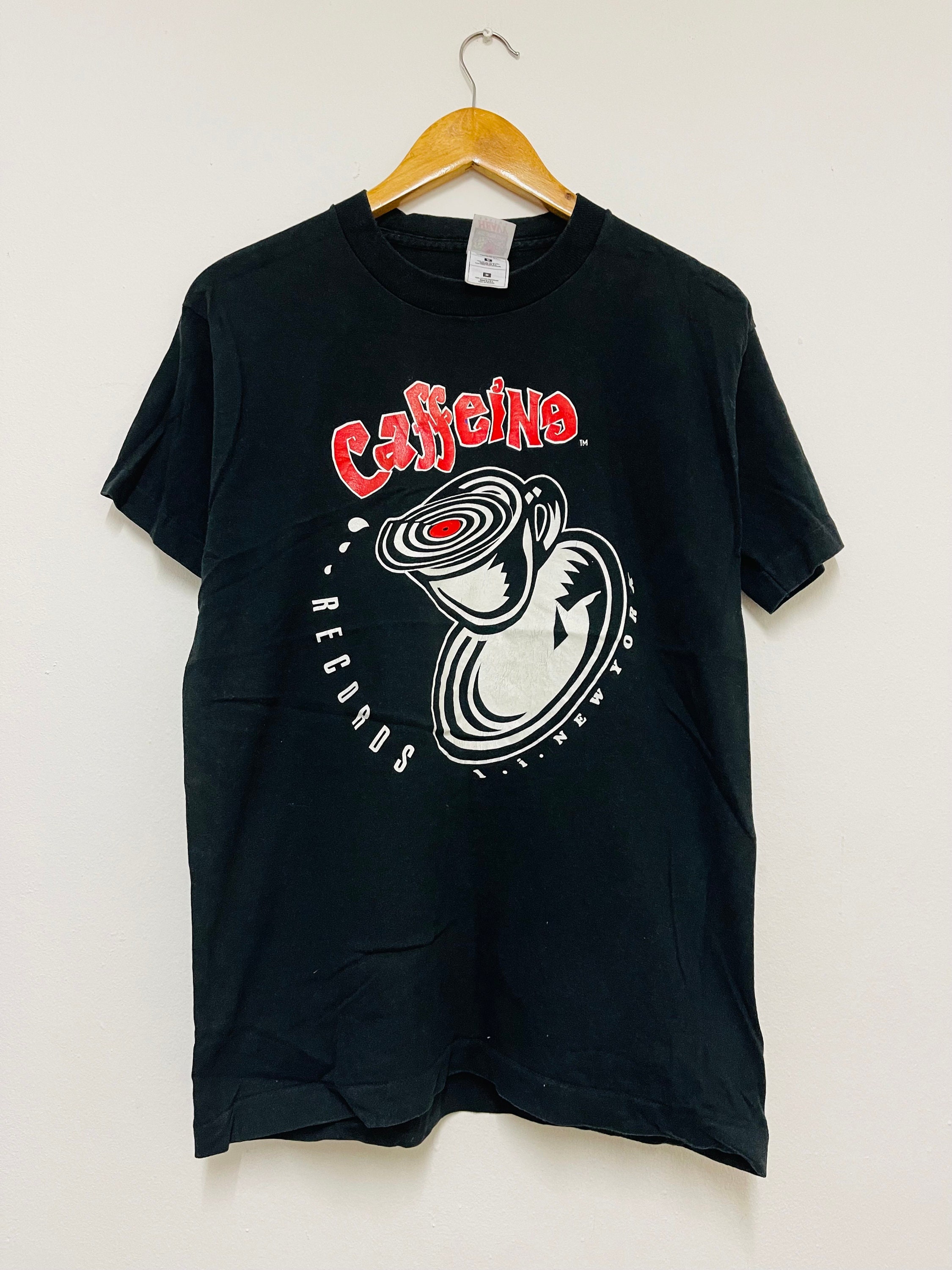 Vintage 90s Caffeine Records “ Trance Music Records Label T-shirt