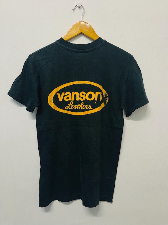 Vanson, Vintage 80s Vanson Leather United States T-Shirt / Motorcycle / 80s Flaming Tee / Black / 90s Perfomance Racing / American Leather T-Shirt