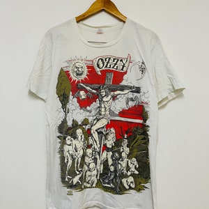 Vintage 90s Ozzy Osbourne 1991 Glow in The Dark Tour T-Shirt / Heavy Metal / Streetwear / Rare / White / L