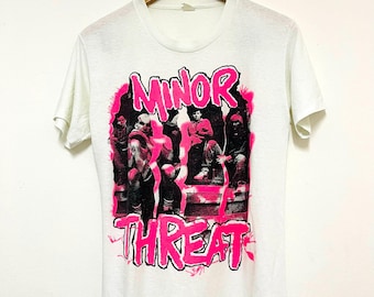 Vintage 80’s Minor Threat Handprinted Hardcore Punk Band T-Shirt / Hardcore Punk / Rare / Handprints / White / M