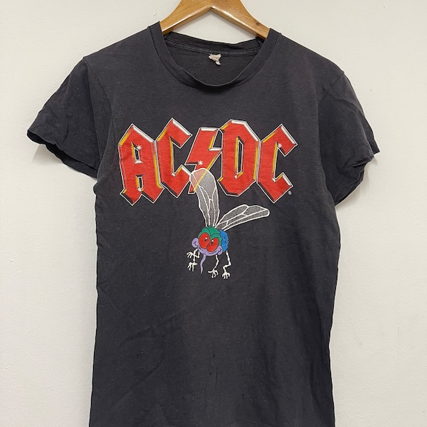 Vintage 80s AC/DC Fly On The Wall 1985 Rock Band T-Shirt / Rare / Tour / Rock n Roll / Heavy Metal / Streetwear / Black / S