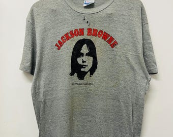 Camiseta vintage de Jackson Browne de los años 80: Los Ángeles, California / Música rock / Camiseta de banda / Camiseta de rock / Rock n' Roll / Algodón poliéster / Gris / XL