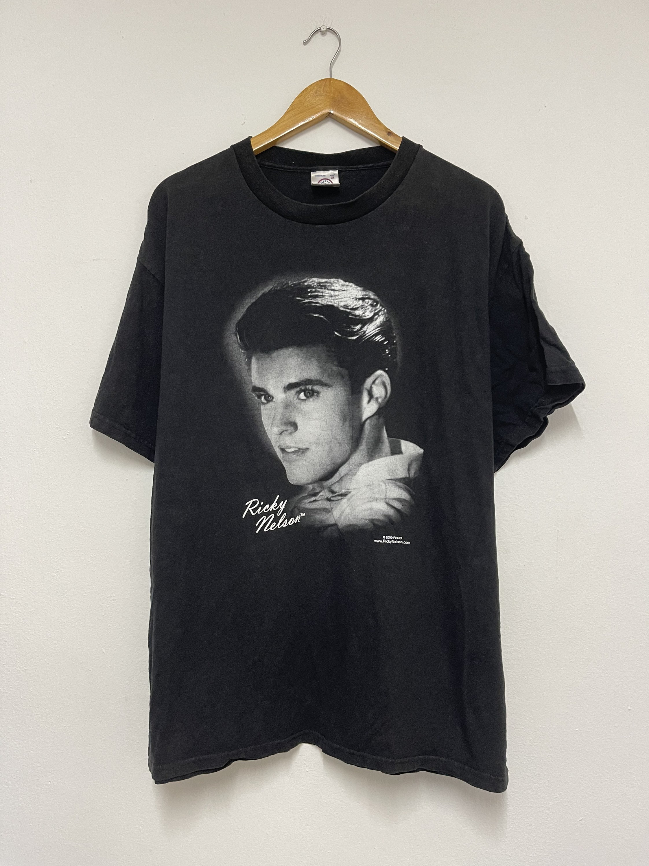 Camiseta vintage Y2K de Ricky Nelson, cantante masculino, música, rock and roll, ropa urbana, negra, talla XL