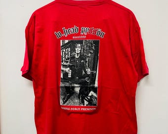 Vintage 90s W.Head Pysson Japanisches Hardriko Band T-Shirt / Skin Head / Vorschlaghammer / Heavy Edge / Japan Music / Tokyo City / Rot / L