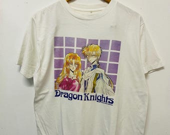 Camiseta vintage de los 90 de Dragon Knights / Serie de manga japonesa / Cómics japoneses / Anime / Dibujos animados / Ilustraciones / Cultura pop japonesa / Blanca